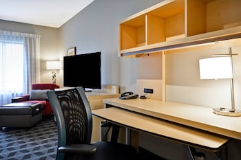 Laptop workspace, blackout drapes, iron/ironing board at TownePlace Suites by Marriott Dallas Lewisville