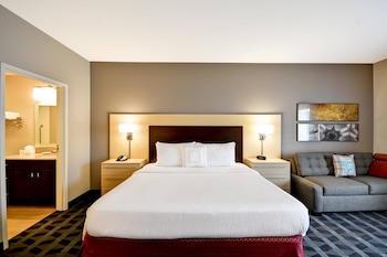 Laptop workspace, blackout drapes, iron/ironing board at TownePlace Suites by Marriott Dallas Lewisville