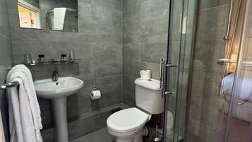 Shower, free toiletries, hair dryer, towels