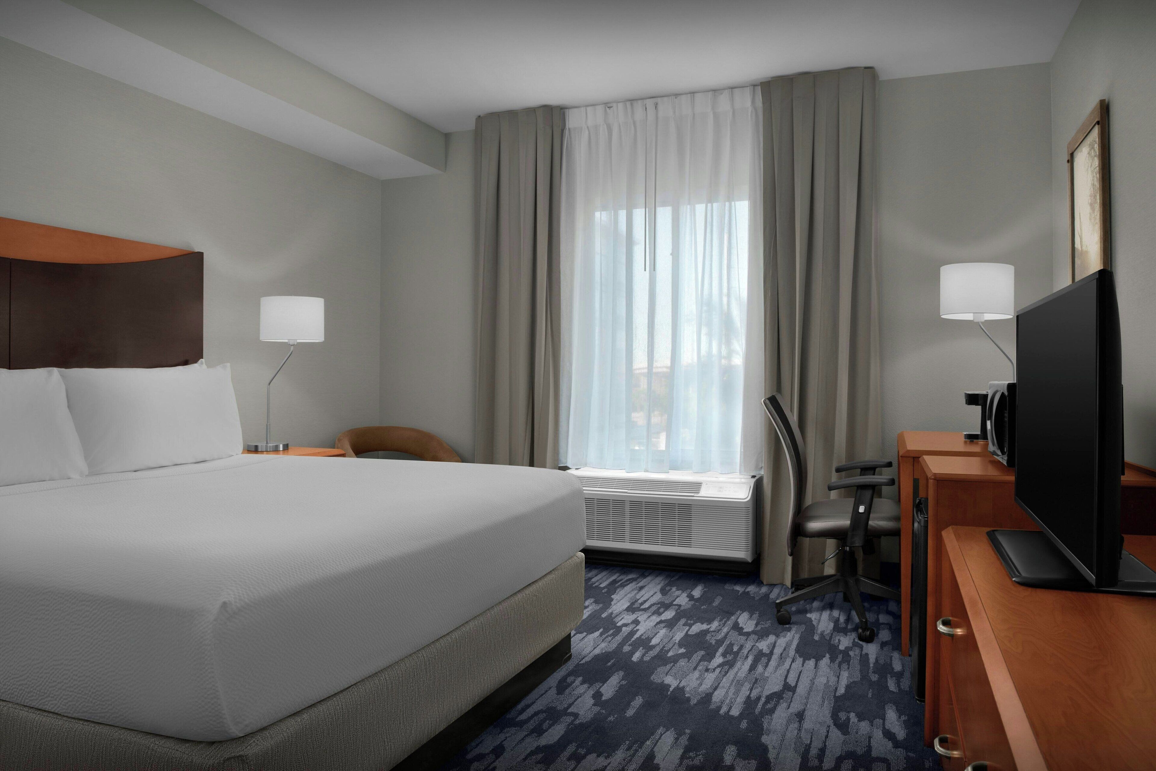 Hypo-allergenic bedding, desk, blackout curtains, iron/ironing board