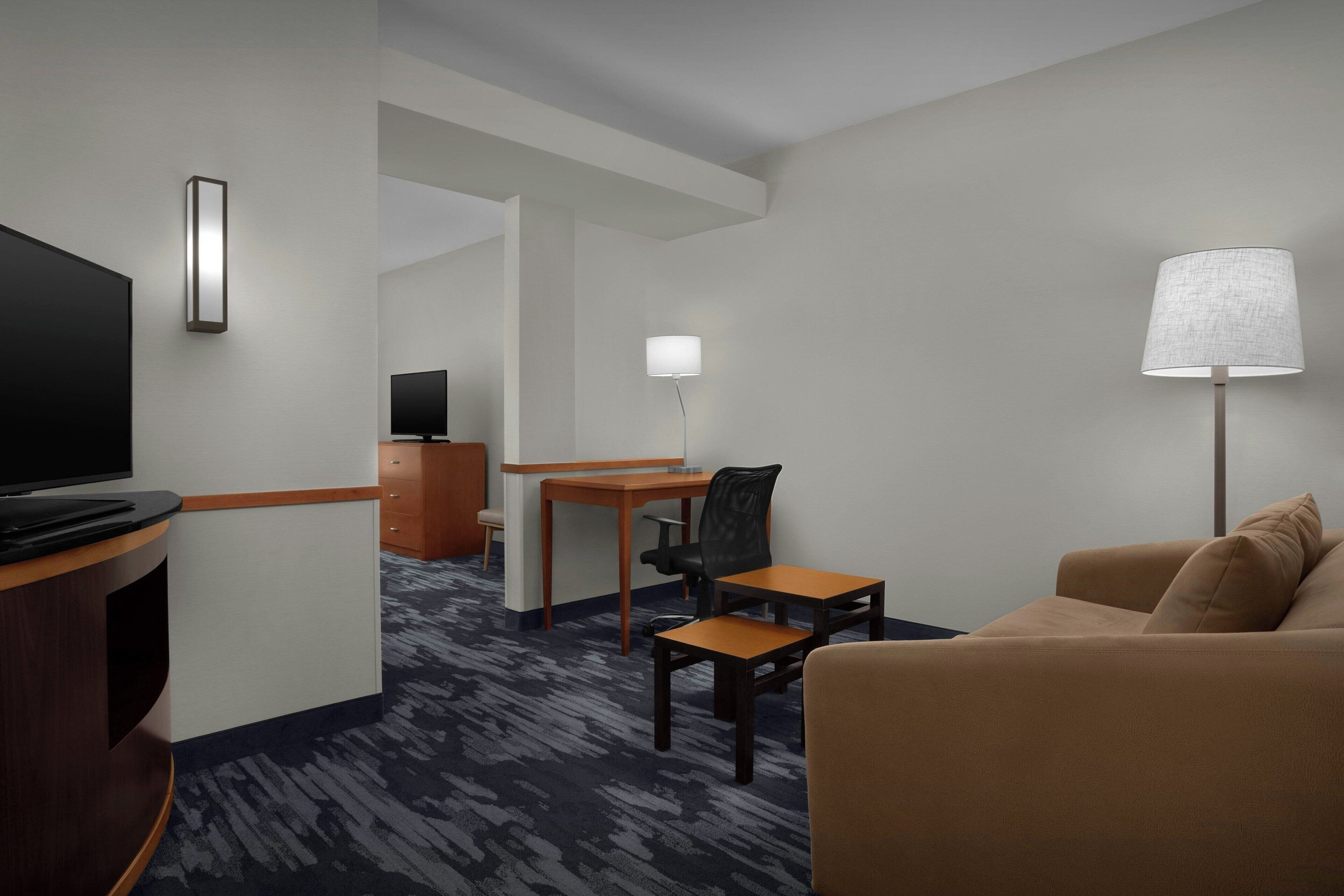 43-inch flat-screen TV with cable channels, TV