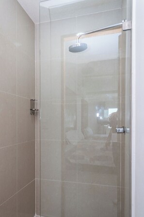 Shower, free toiletries, hair dryer, towels