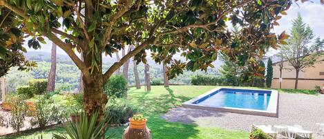 Seasonal outdoor pool, sun loungers