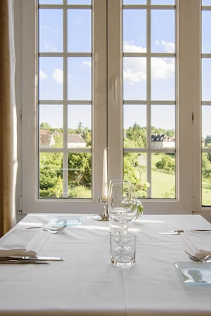 French cuisine, garden views