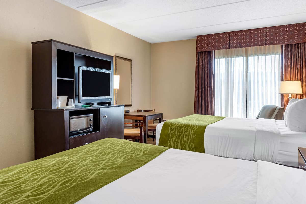 standard room, 2 queen beds, non smoking | 1 bedroom, desk, blackout curtains, iron/ironing board