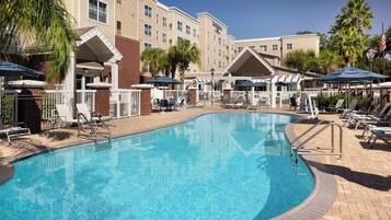 Outdoor pool, open 9 AM to 10 PM, pool umbrellas, sun loungers