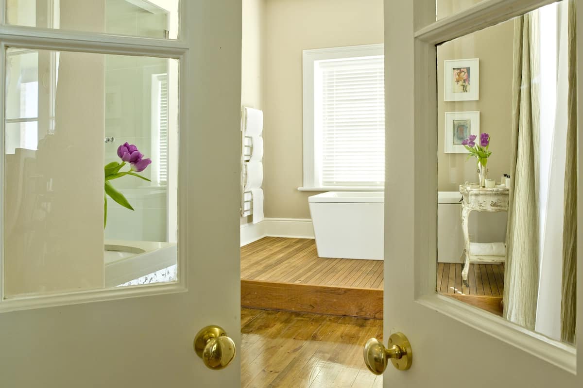 luxury room, 1 king bed | bathroom | shower, designer toiletries, bathrobes, slippers