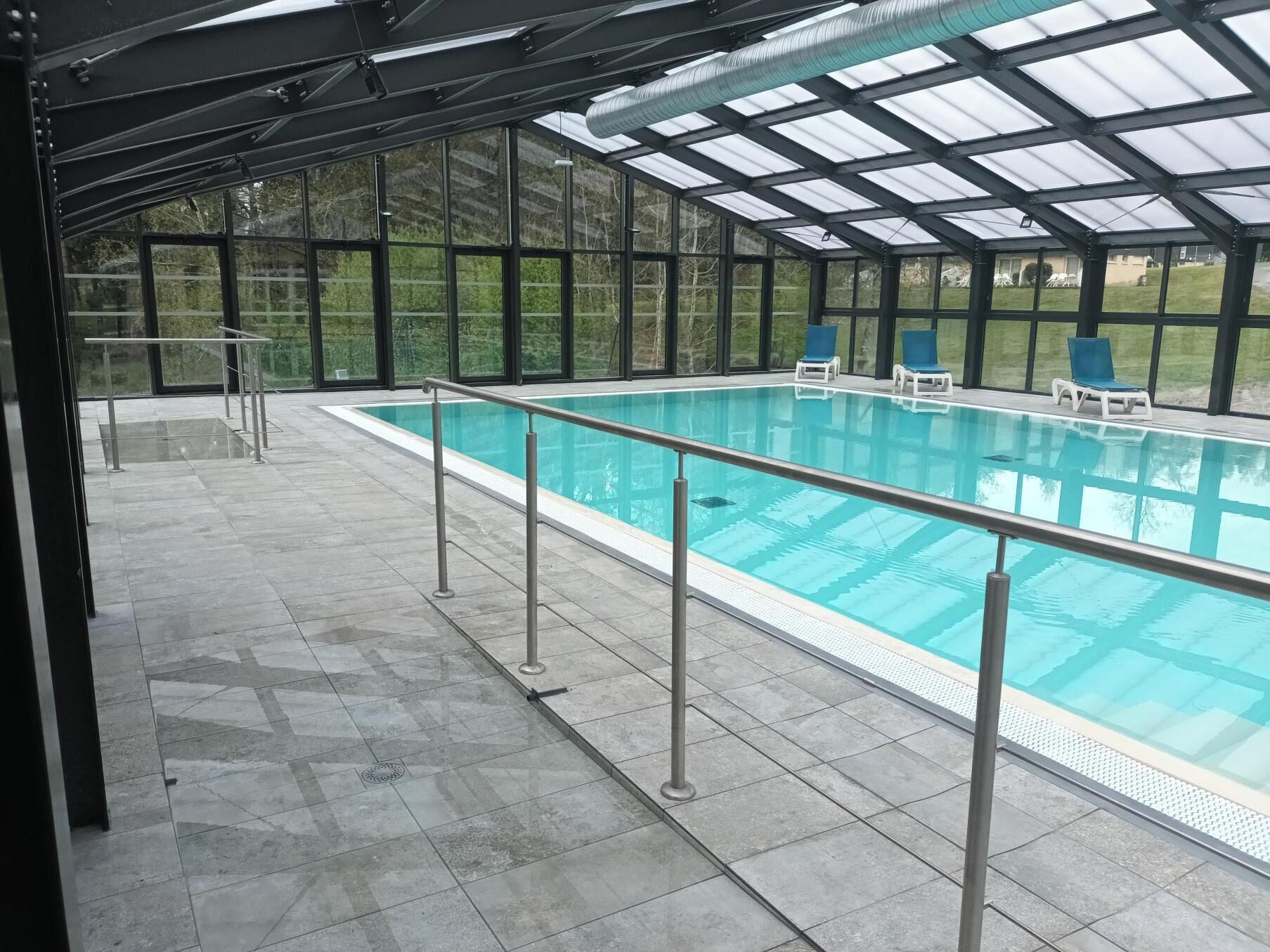Indoor pool, outdoor pool, pool umbrellas, sun loungers