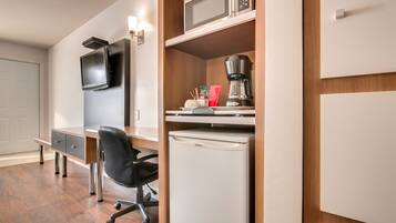 Desk, blackout curtains, soundproofing, iron/ironing board