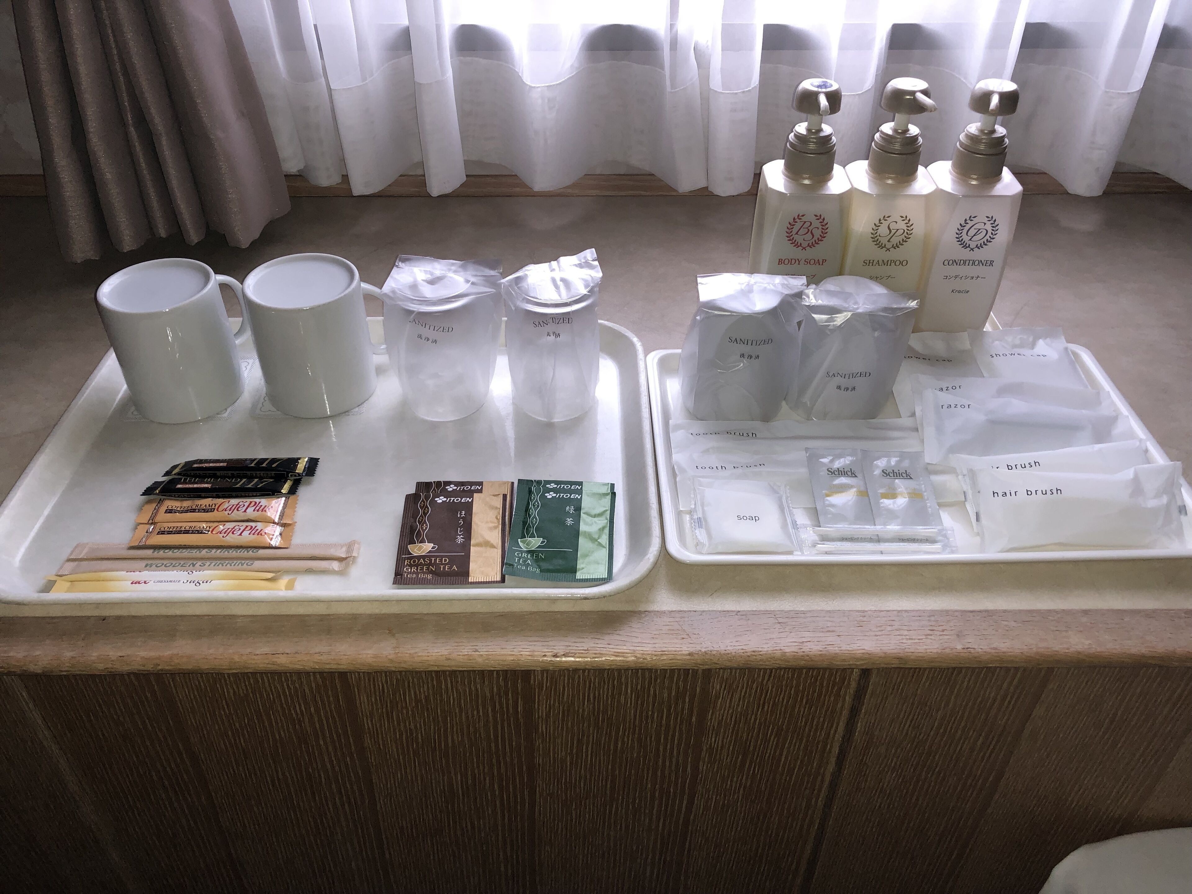 down duvets, desk, blackout curtains, iron/ironing board