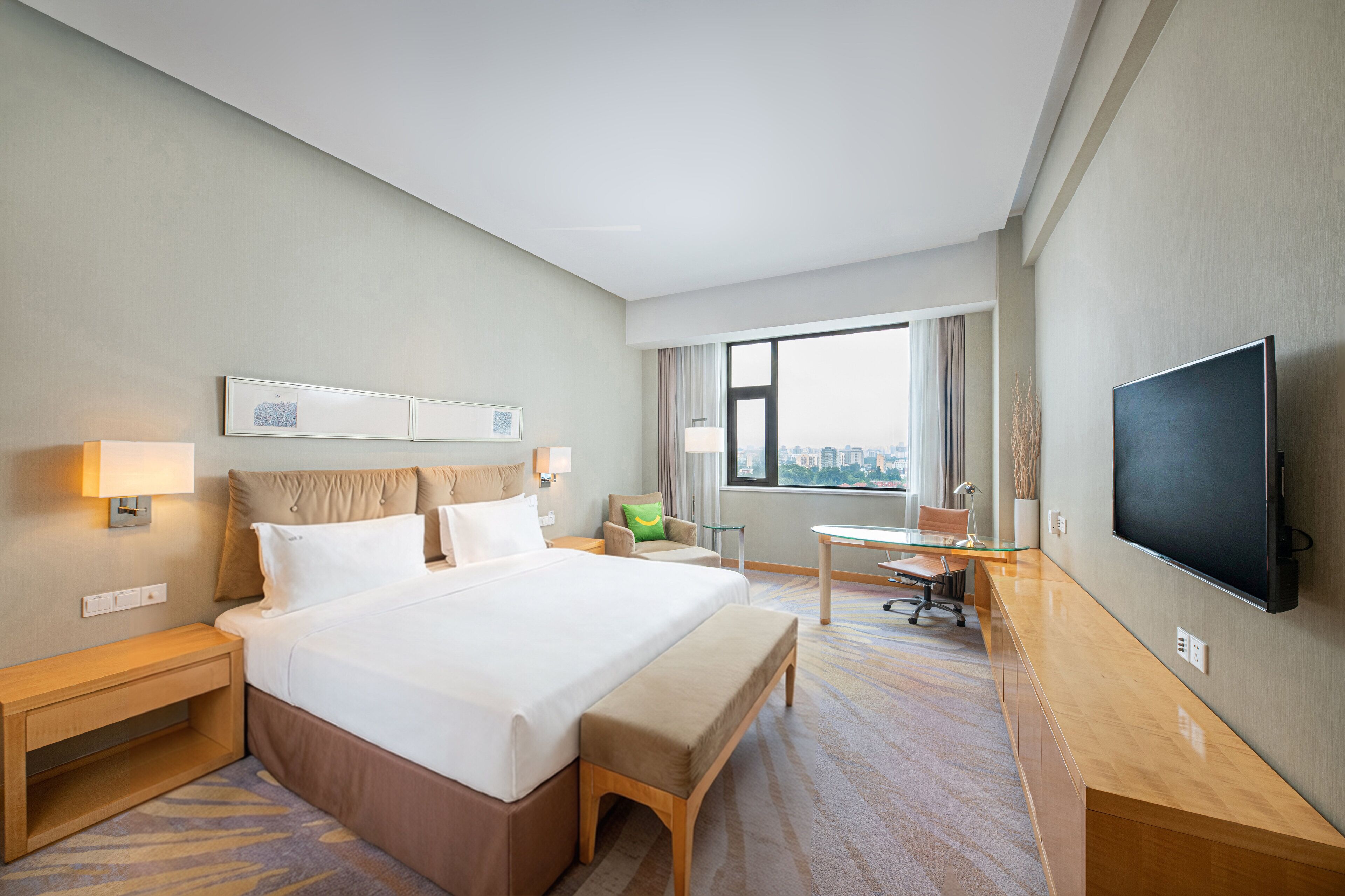 Rom – standard, 1 kingsize-seng, byutsikt | Dundyner, minibar, safe på rommet og skrivebord