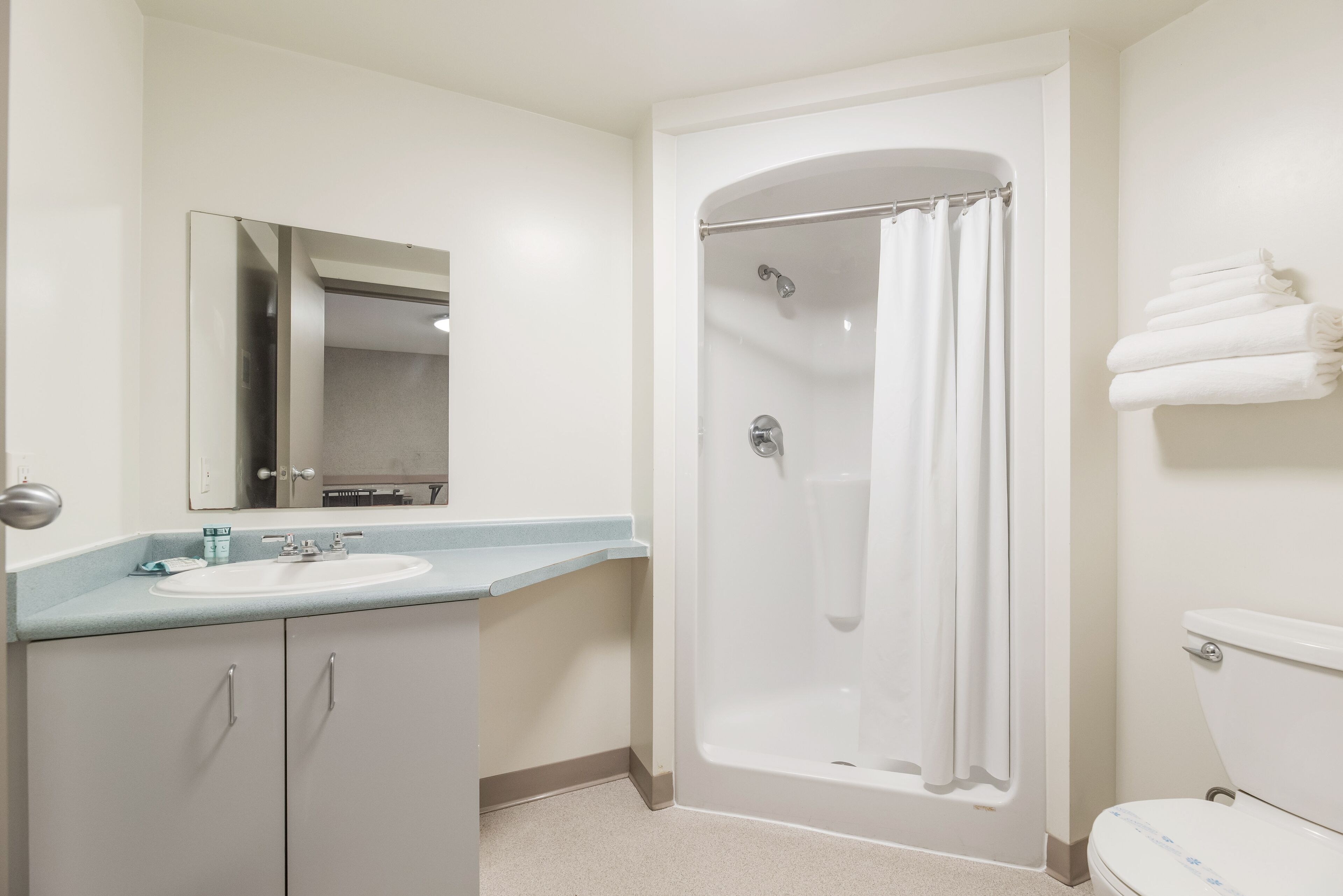 two bedroom suite, two double beds | bathroom | shower, free toiletries, hair dryer, towels