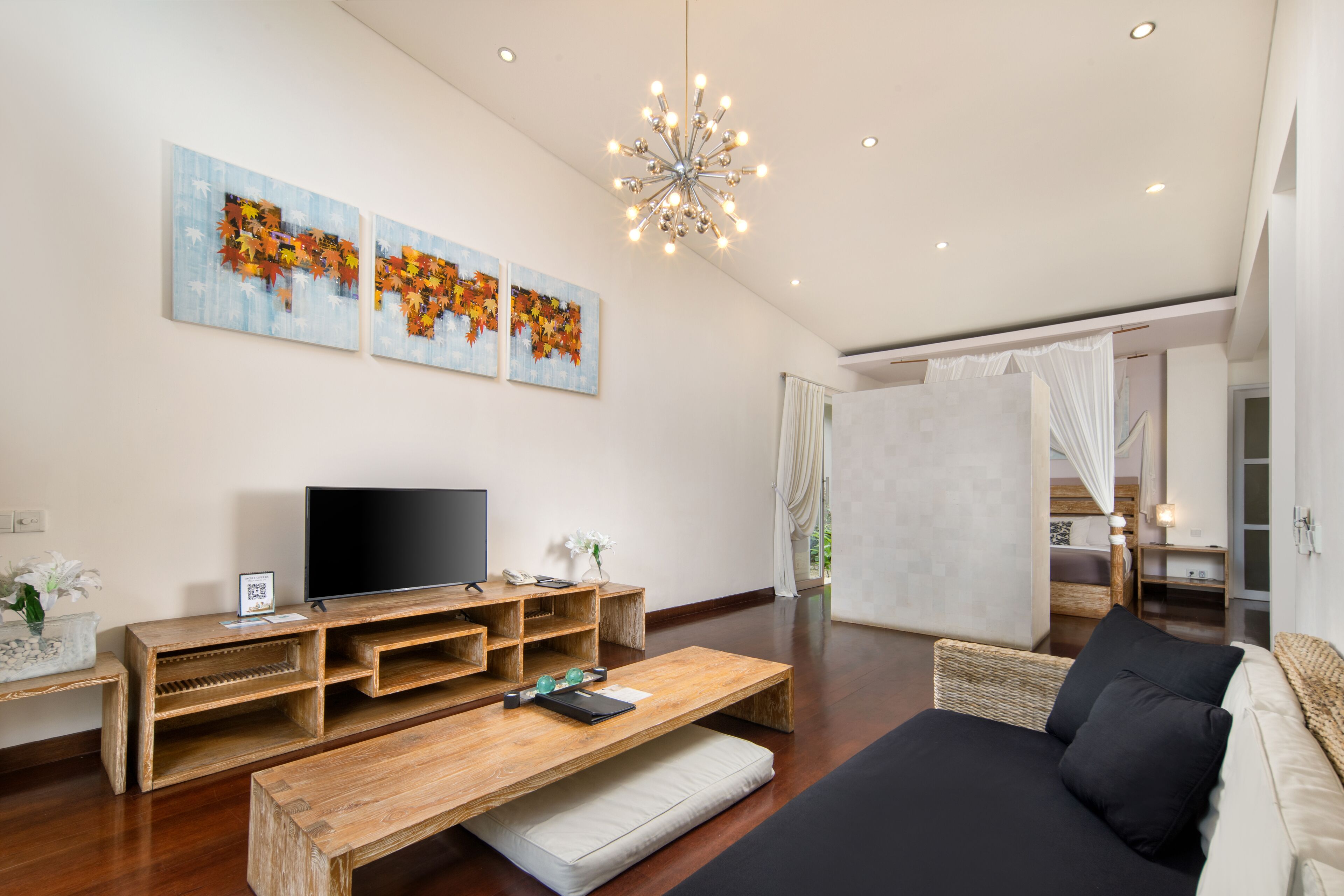 deluxe villa, 1 bedroom | living area | 43-inch led tv with cable channels