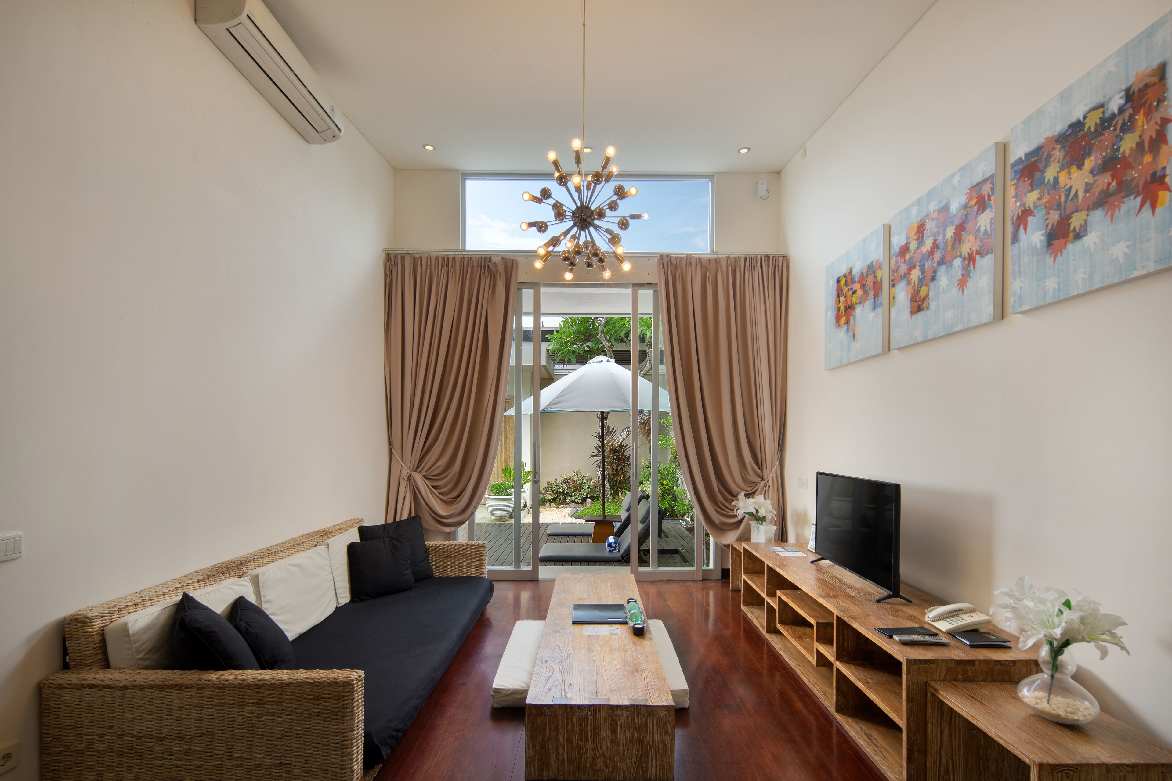 deluxe villa, 1 bedroom | living room | 43-inch led tv with cable channels