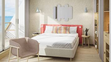 Chambre Double Supérieure, 1 grand lit, vue mer (panoramique) | Rideaux occultants, lits bébé (gratuits), draps fournis