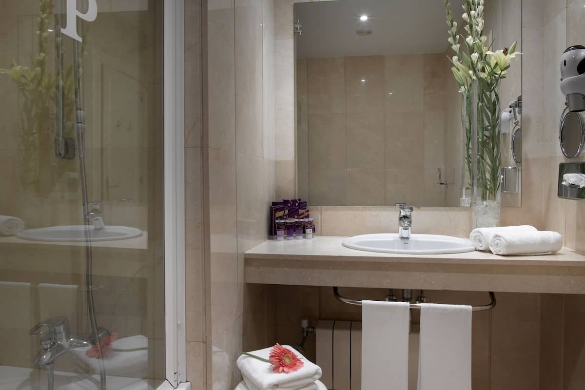 combined shower/bathtub, free toiletries, hair dryer, bidet