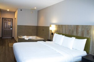 Premium bedding, desk, blackout drapes, soundproofing