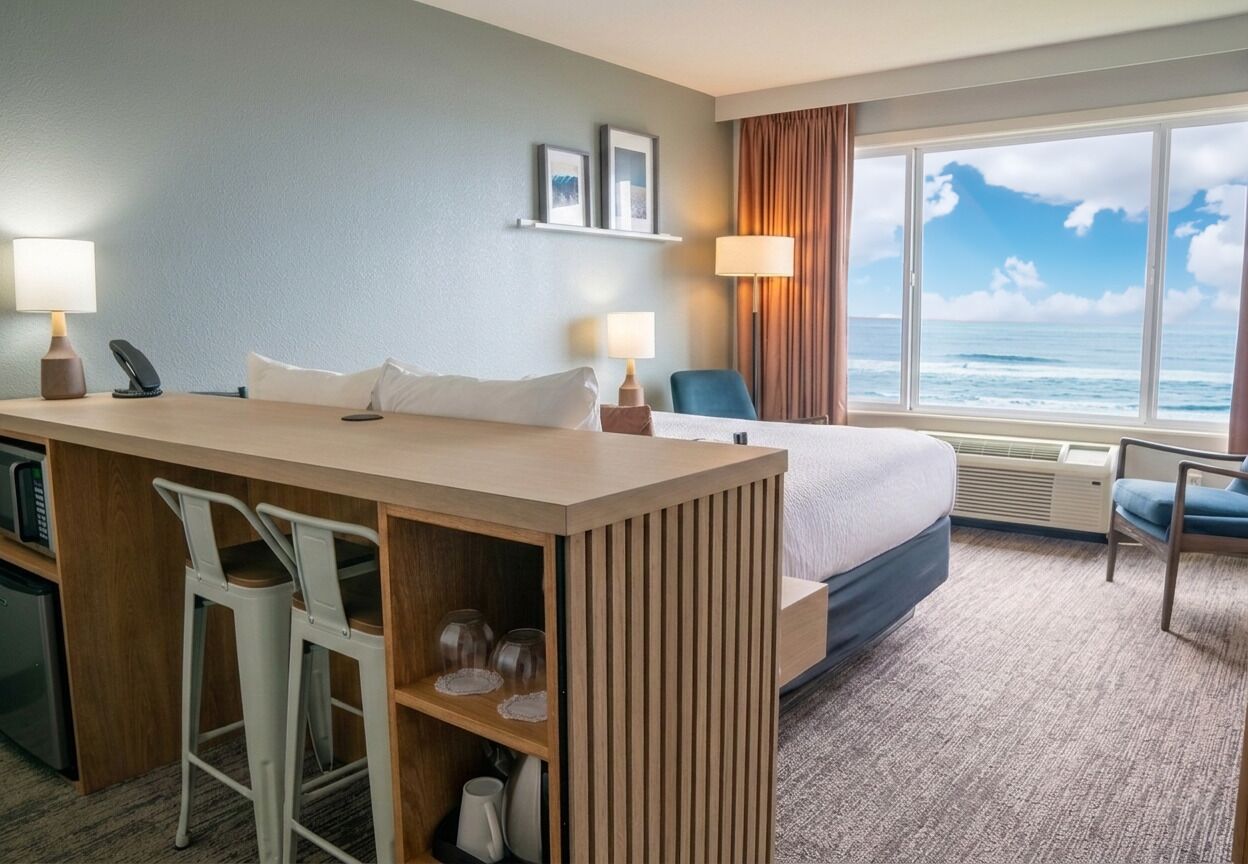 Deluxe-huone, 1 keskisuuri parisänky, valtamerinäköala, valtameren rannalla | Egyptinpuuvillaiset lakanat, allergiatestatut vuodevaatteet