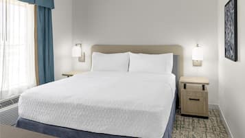 Hypo-allergenic bedding, desk, blackout drapes, iron/ironing board