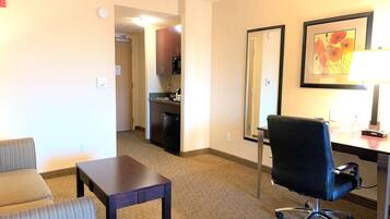 In-room safe, desk, laptop workspace, blackout drapes