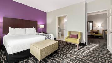 Down comforters, pillowtop beds, in-room safe, desk