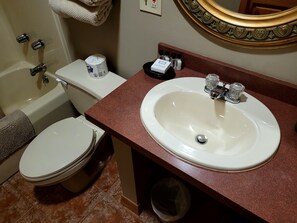 Double Room, 2 Queen Beds | Bathroom | Combined shower/tub, designer toiletries, hair dryer, towels - Blue Spruce Motel (Massena)