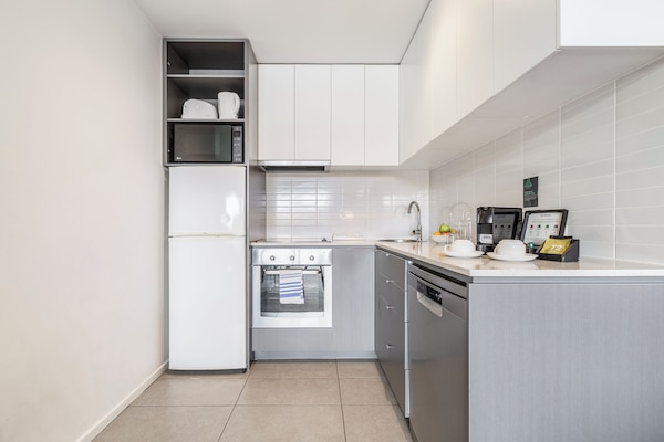 Fridge, microwave, coffee/tea maker, electric kettle