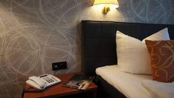 Minibar, desk, laptop workspace, blackout drapes