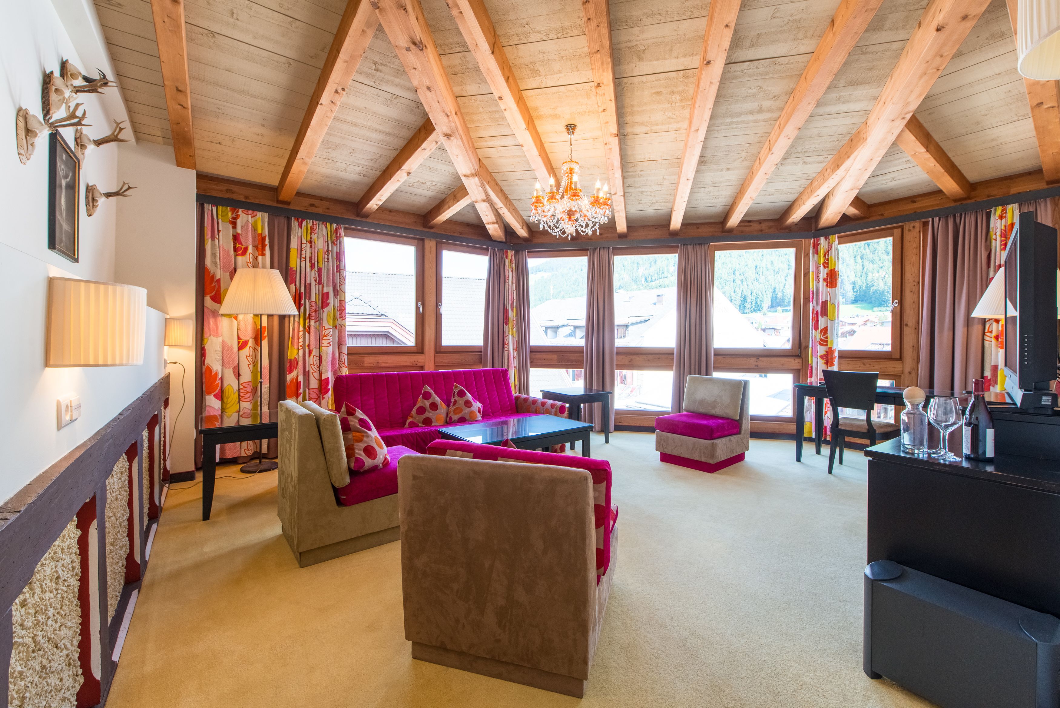 35-inch flat-screen TV with satellite channels, TV