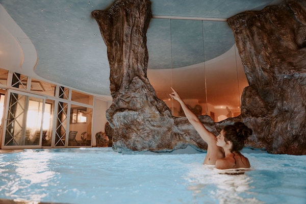 Indoor pool, outdoor pool, sun loungers