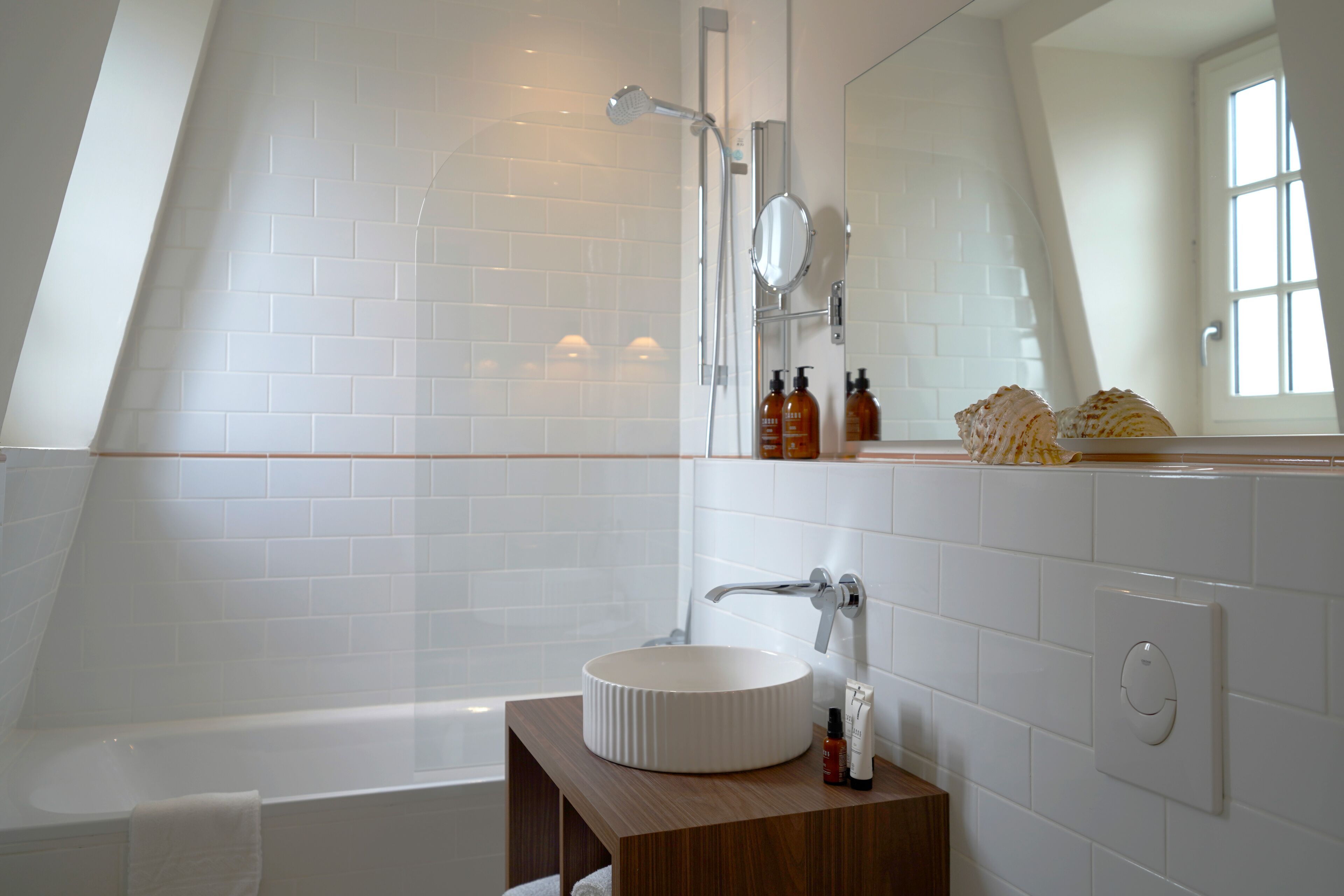 free toiletries, hair dryer, towels