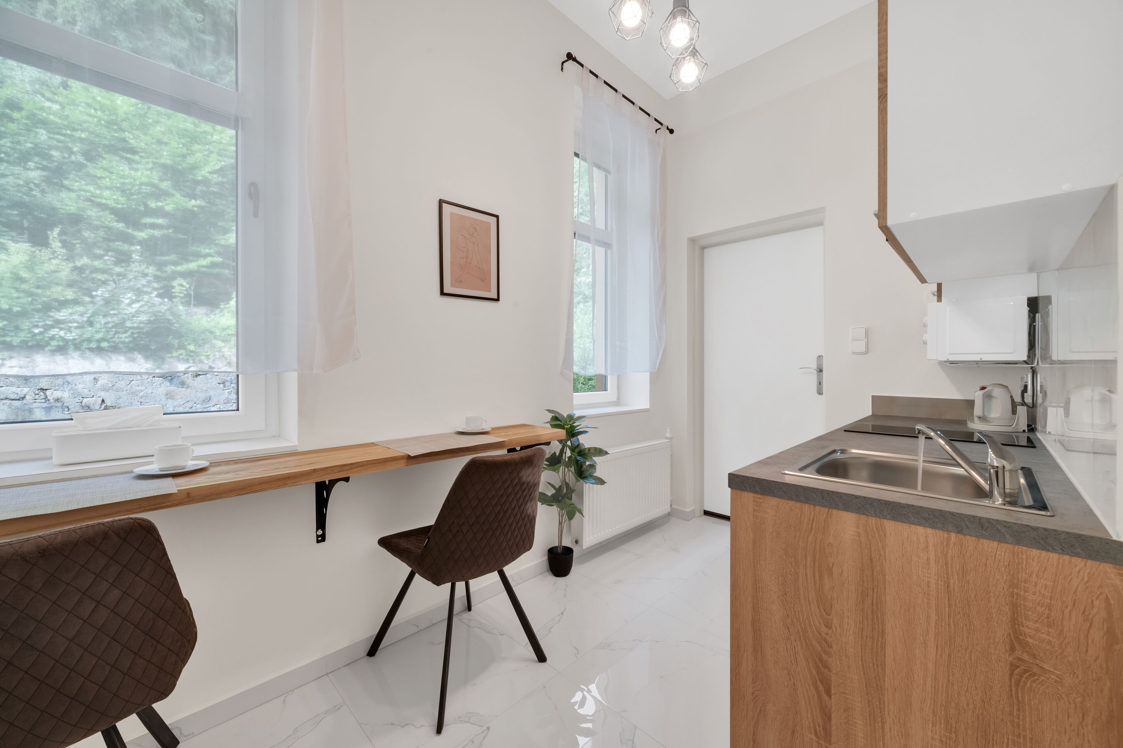 standard double room | private kitchen | mini-fridge, microwave, stovetop, coffee/tea maker