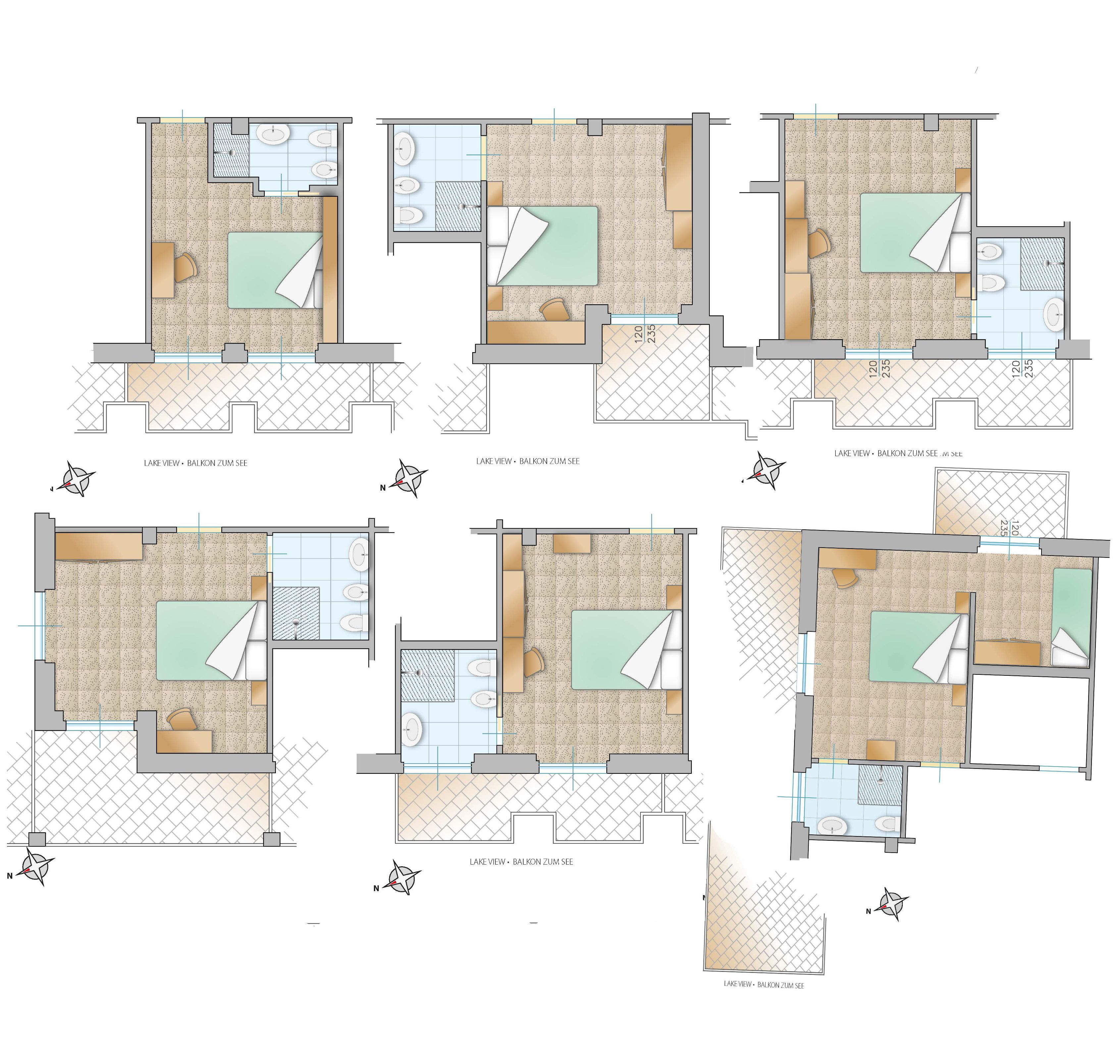 classic double room, 1 double or 2 single beds, balcony, lake view | floor plan