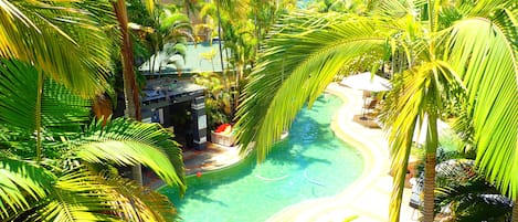 Outdoor pool, open 8:00 AM to 9:30 PM, pool umbrellas, sun loungers