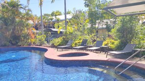 Outdoor pool, sun loungers
