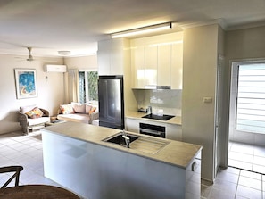 First Floor Apartment | Private kitchen | Full-size fridge, microwave, oven, stovetop