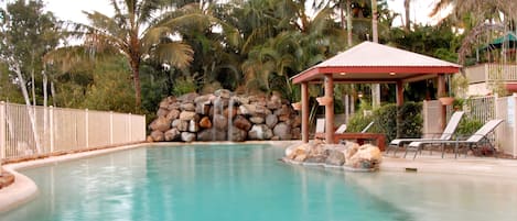 Outdoor pool, sun loungers