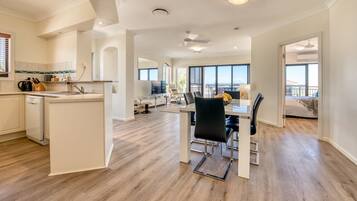 Premium Apartment, 3 Bedrooms, Ocean View, Sea Facing | Living area | 60-inch TV with cable channels