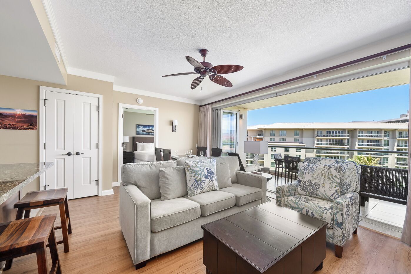 Room, 1 Bedroom, Partial Ocean View | Living area | Flat-screen TV, DVD player