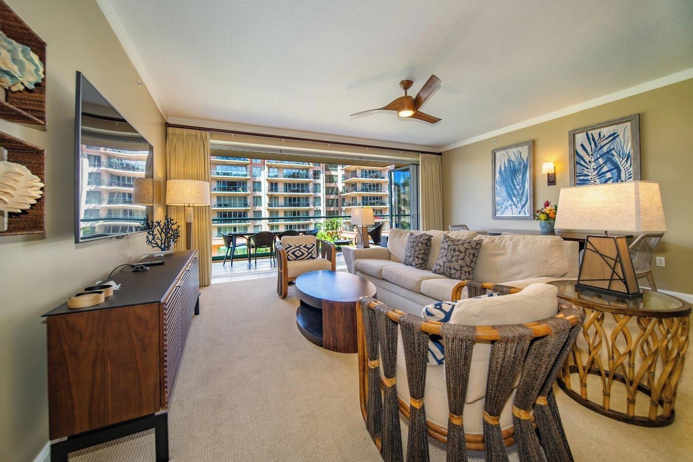 Suite, Ocean View 2 Bedroom (Konea 307, 2 Bath) | Living area | Flat-screen TV, DVD player