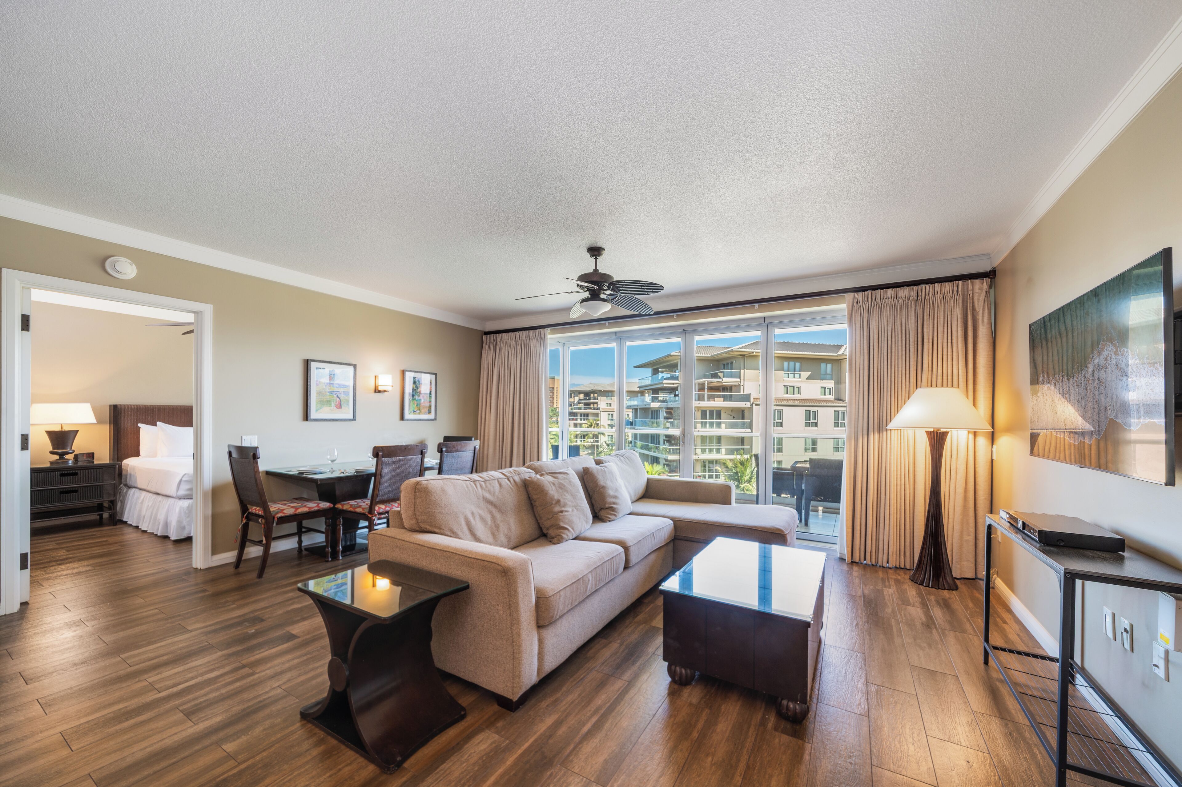 Suite, 2 Bedrooms, Partial Ocean View | Living area | Flat-screen TV, DVD player