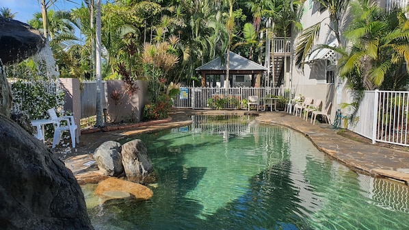 Outdoor pool, pool loungers