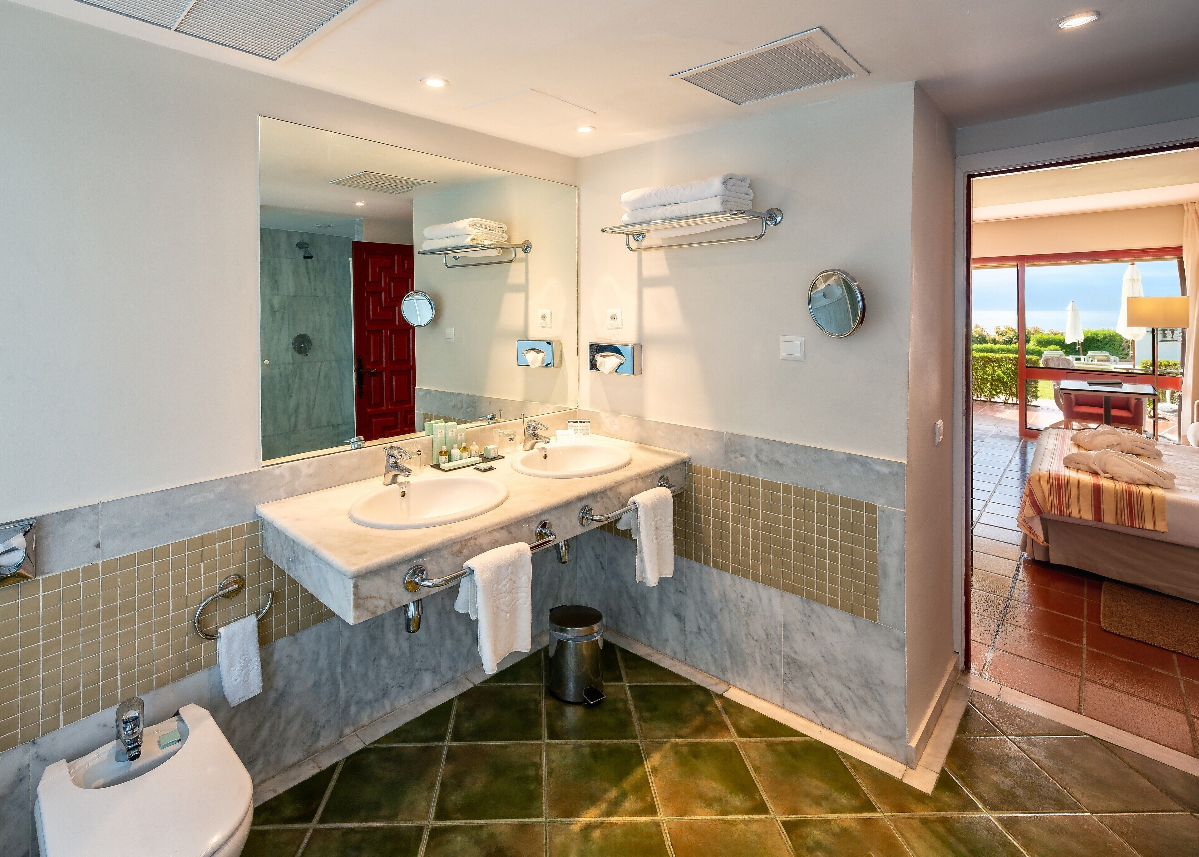 free toiletries, hair dryer, towels