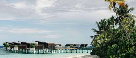 Private beach, white sand, free beach cabanas, sun loungers