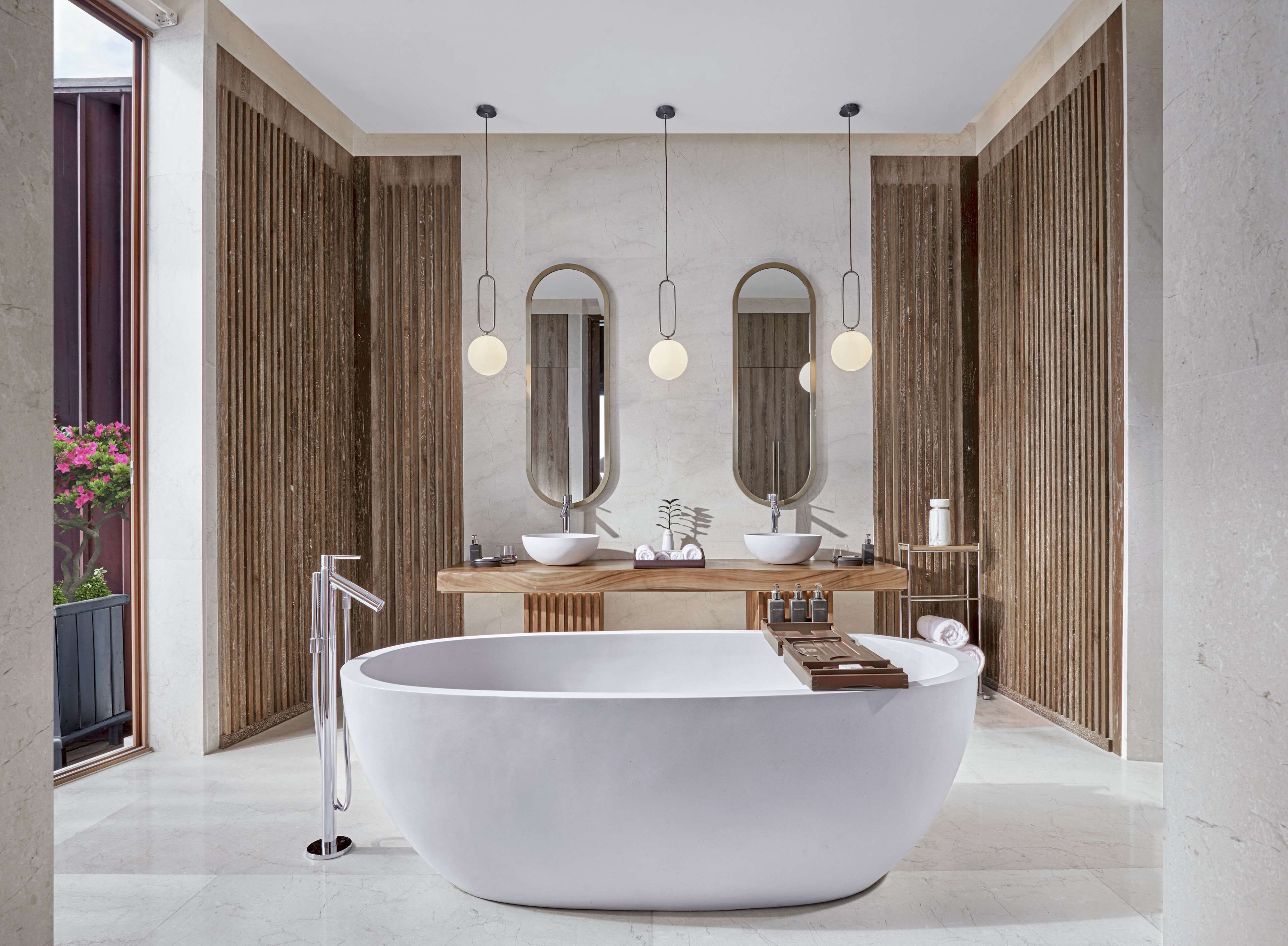 kiaali residence | bathroom | separate bathtub and shower, deep-soaking bathtub, rainfall showerhead