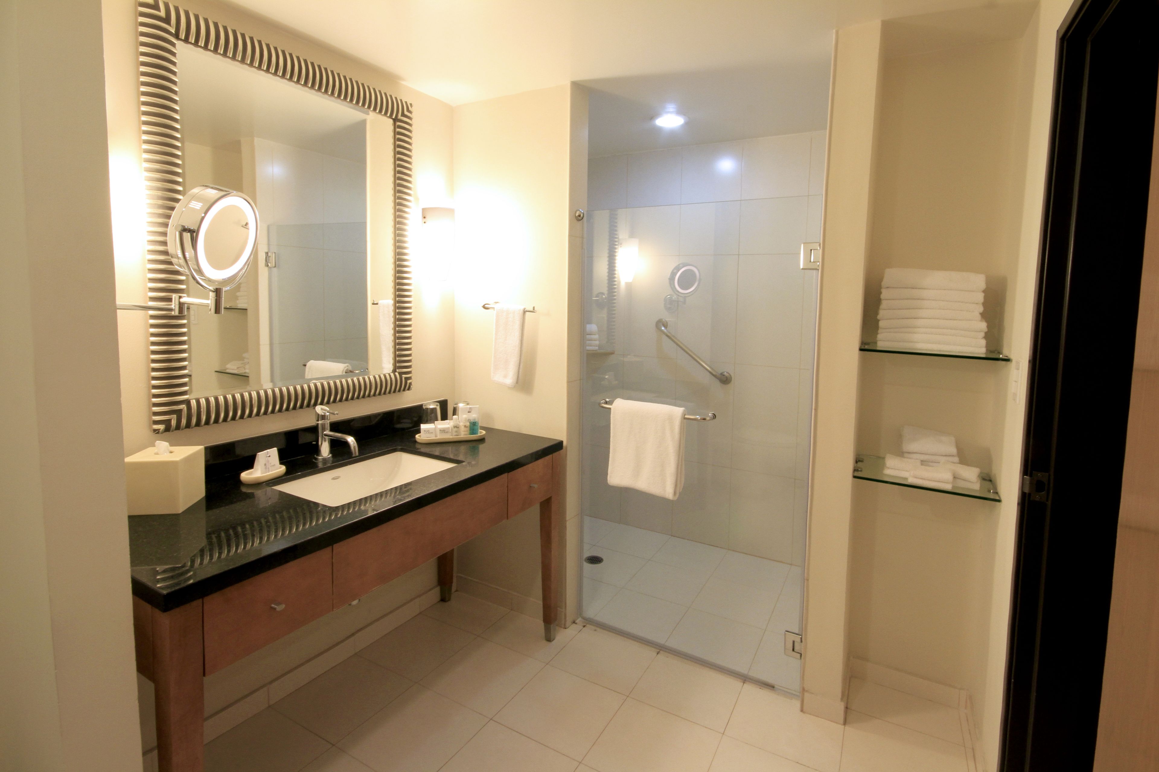 shower, free toiletries, hair dryer, towels