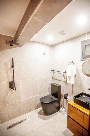 高级房 | 浴室 | 淋浴设施、大花洒淋浴喷头、免费洗浴用品、吹风机