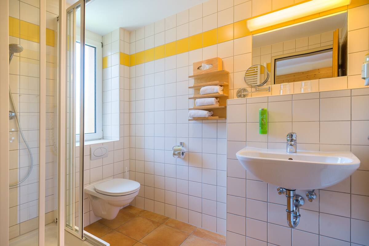 single room | bathroom | shower, hair dryer, towels