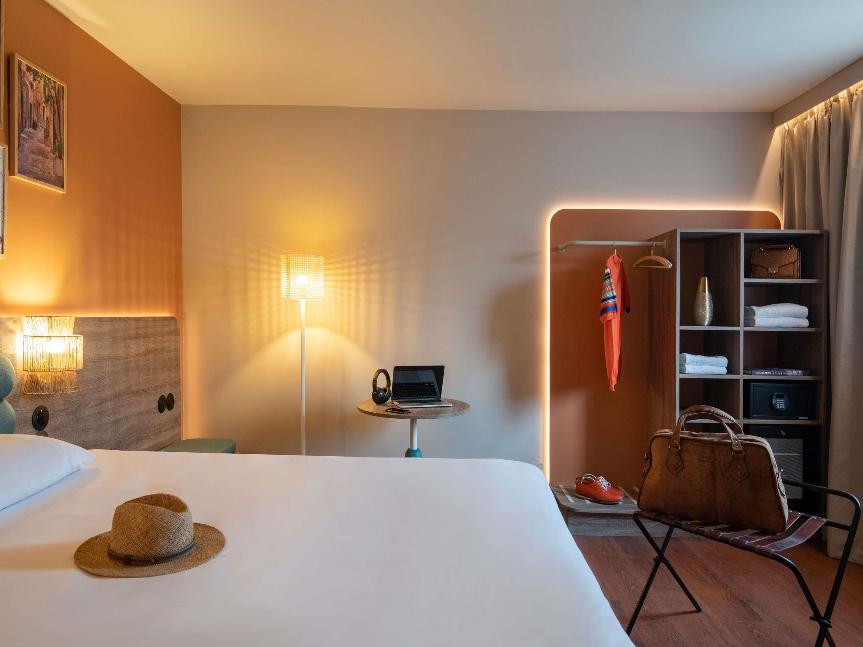 premium bedding, desk, blackout curtains, soundproofing