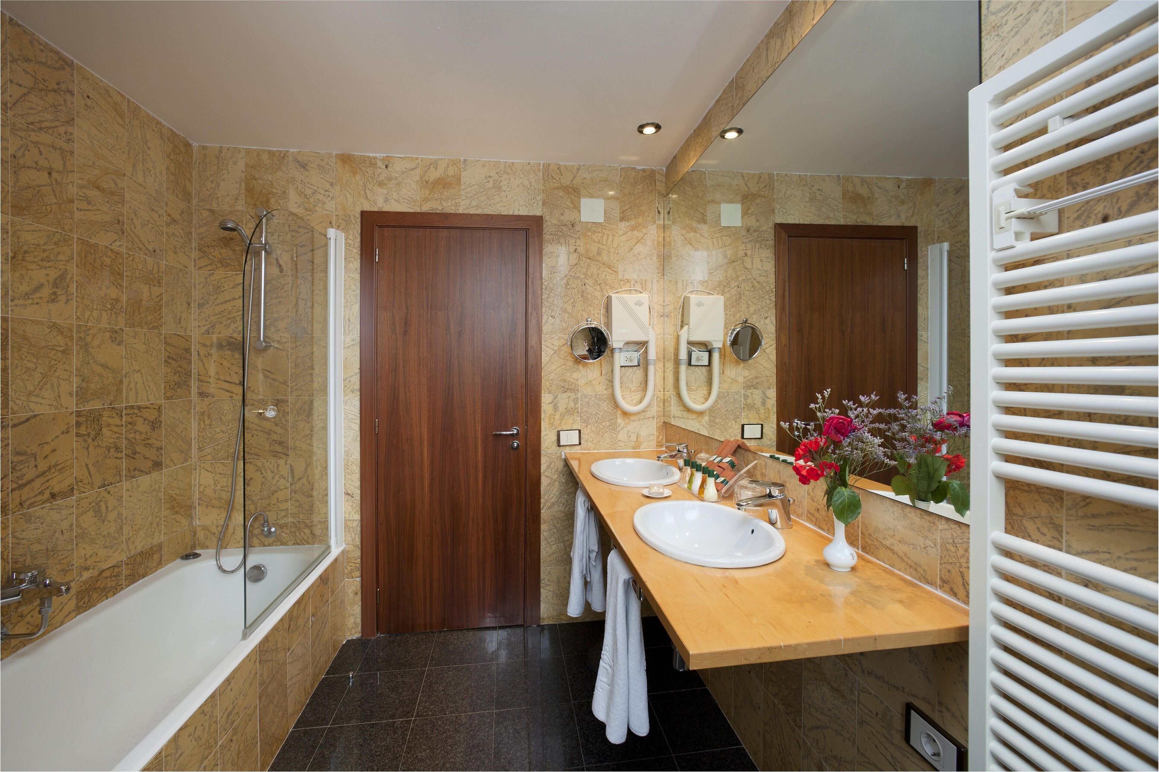 free toiletries, hair dryer, towels